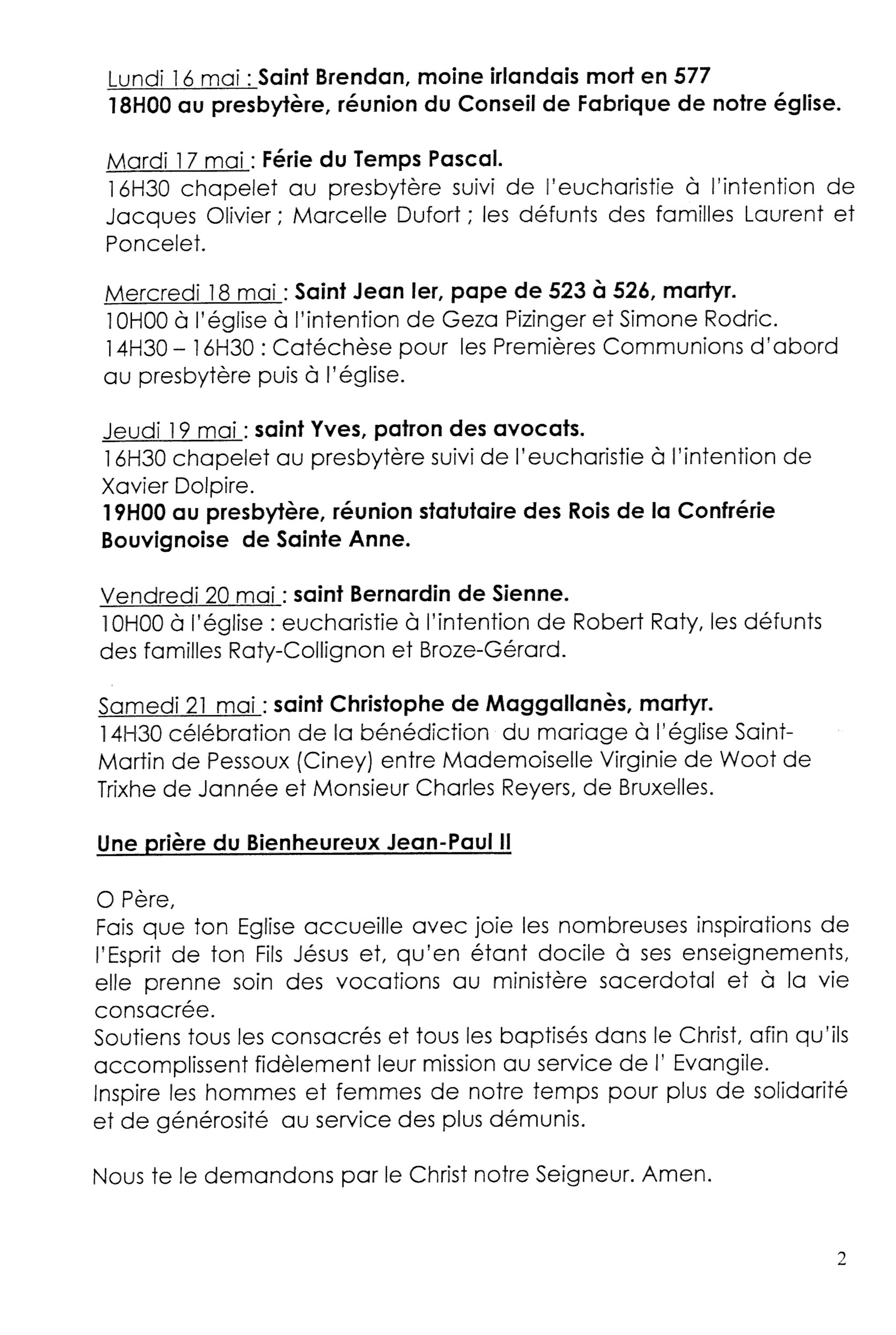 calendrier paroissial  2010