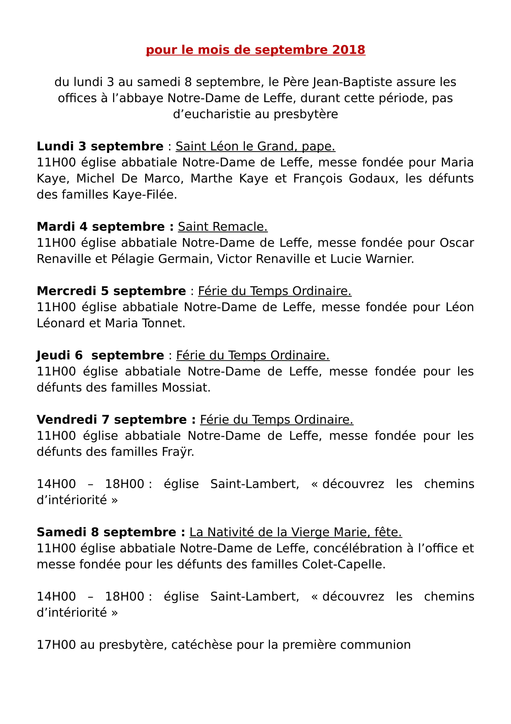 calendrier paroissial  2014