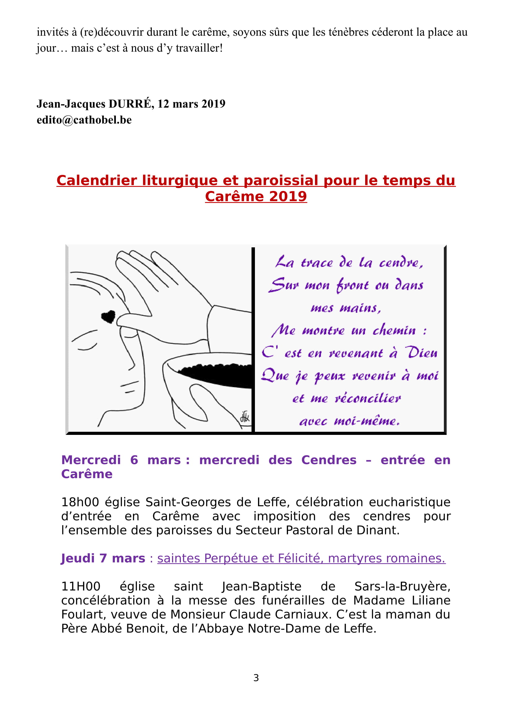 calendrier paroissial  2014